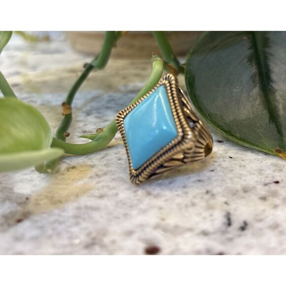 Barse Thailand Turquoise Gold Tone Bronze Cocktail Statement Ring BoHo hippie - Picture 1 of 14